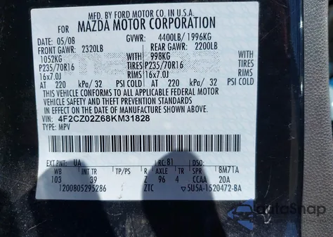 2008 Mazda Tribute I Sport z USA, uszkodzony, nr VIN 4F2CZ02Z68KM31828